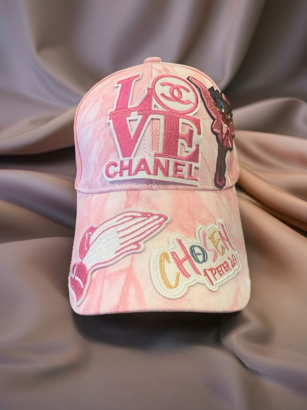 Chanel hat with exclusive patches